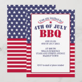 Invitation Étoiles Rayures Rouge Blanc Bleu Drapeau USA 4 jui (Devant / Derrière)
