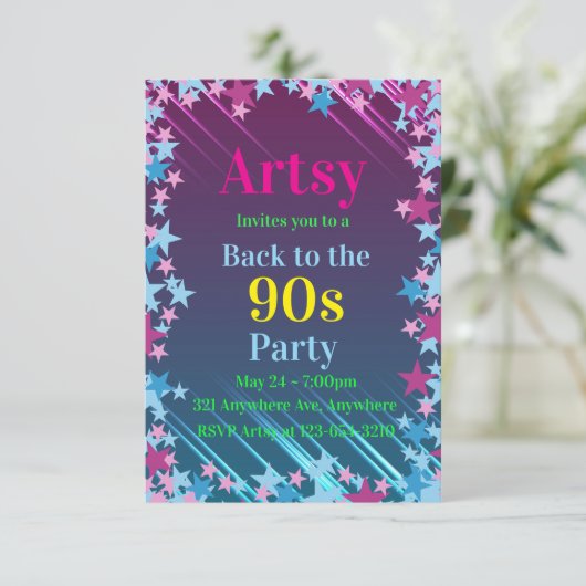 Invitation Étoiles rose et bleu (Debout devant)