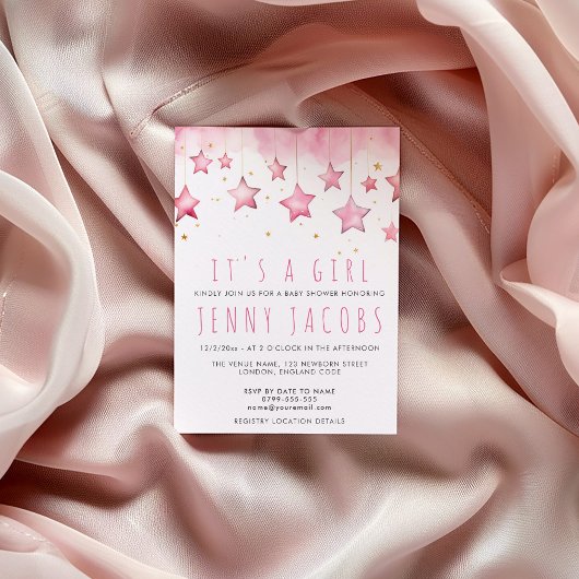Invitation étoiles roses C'est un baby shower de fille