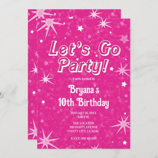 Invitation Étoiles roses chaudes Étincelles Allons faire la f (Devant / Derrière)