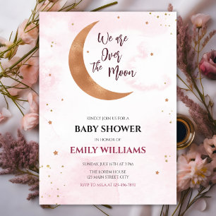 Invitation Étoiles roses douces sur la lune Baby Girl Douche