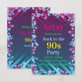 Invitation Étoiles roses et bleues (Devant / Derrière)