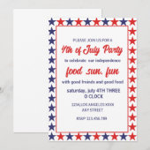 Invitation Étoiles Rouge Et Bleu 4 juillet (Devant / Derrière)