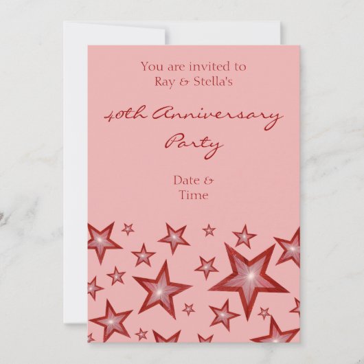 Invitation Étoiles rouges '40e anniversaire' rose vertical (Devant)