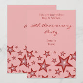 Invitation Étoiles rouges '40e anniversaire' rose vertical (Devant / Derrière)