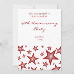 Invitation Étoiles rouges '40e anniversaire' vertical blanc
