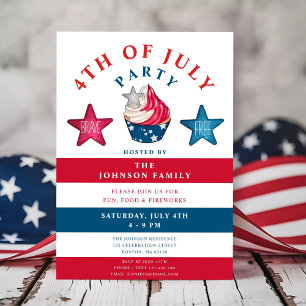 Invitation Étoiles Rouges Blanches & Bleues Patriotiques 4 Ju