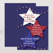 Invitation Étoiles Rouges, Blanches et Bleues (Devant / Derrière)