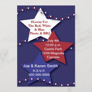 Invitation Étoiles Rouges, Blanches et Bleues