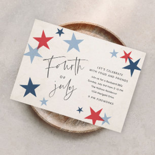 Invitation Étoiles rouges et bleues Fête américaine du 4 juil