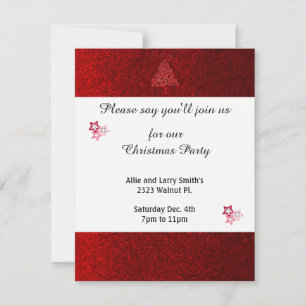 Invitation Étoiles rouges fausses paillettes Fête de Noël