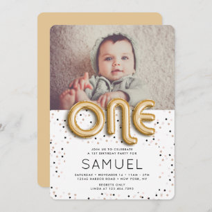 Invitation Étoiles sur ballon à huile d'or Type 1er anniversa