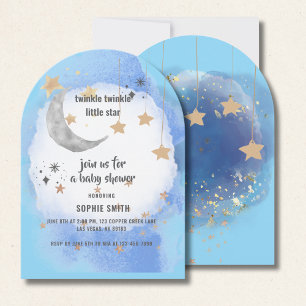 Invitation Étoiles Twinkle Twinkle, Bleu Et Or Abstrait