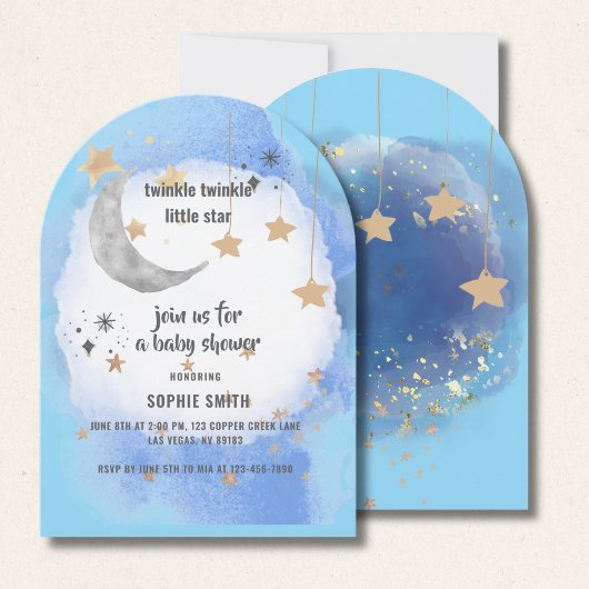 Invitation Étoiles Twinkle Twinkle, Bleu Et Or Abstrait