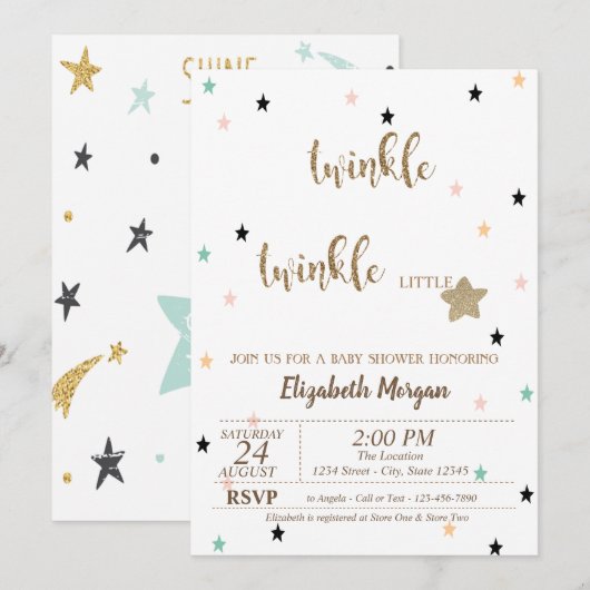Invitation Etoiles, Twinkle Twinkle Little Star Baby shower (Devant / Derrière)