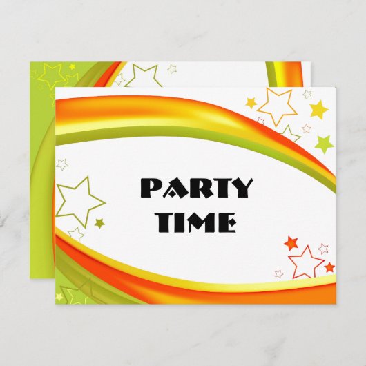 Invitation Étoiles vertes et orange (Devant / Derrière)