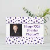 Invitation Étoiles Violettes Avec Message Photo Anniversaire  (Debout devant)