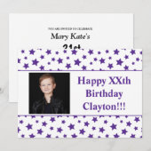 Invitation Étoiles Violettes Avec Message Photo Anniversaire  (Devant / Derrière)