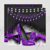 Invitation Étoiles violettes hauts talons Feux de tableau noi (Devant / Derrière)