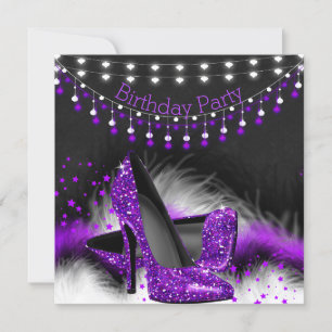 Invitation Étoiles violettes hauts talons Feux de tableau noi