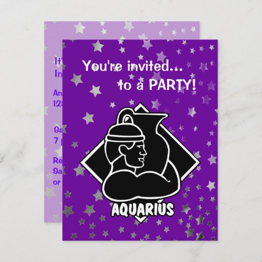 Invitation Étoiles violettes| Symbole zodiaque d'anniversaire (Devant / Derrière)