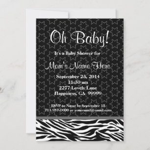 Invitation Étoiles Zèbre noir et blanc Baby shower neutre