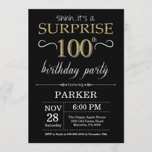 Invitation Étonnez le 100th noir et or d'invitation