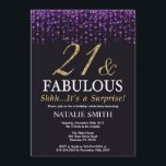 Invitation Étonnez le 21èmes pourpre d'anniversaire et<br><div class="desc">Étonnez la 21ème invitation d'anniversaire. Vingt des et fabuleux. Parties scintillantes noires de pourpre et d'or. Fête d'anniversaire adulte. Pour les hommes ou des femmes. Pour davantage de personnalisation,  cliquez sur svp la "personnaliser il" bouton et utilisez notre outil de conception pour modifier ce modèle.</div>