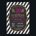 Invitation Étonnez le 30ème or de noir de rose d'invitation<br><div class="desc">Étonnez la 30ème invitation d'anniversaire pour des femmes. Dentelez le noir et l'invitation de fête d'anniversaire d'or. Parties scintillantes d'or. Fleur florale rose. Rayures noires et blanches. Digitals imprimables. Pour davantage de personnalisation,  cliquez sur svp la "personnaliser il" bouton et utilisez notre outil de conception pour modifier ce modèle.</div>