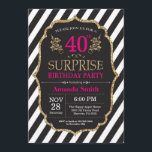 Invitation Étonnez le quarantième or de noir de rose<br><div class="desc">Étonnez la quarantième invitation d'anniversaire pour des femmes. Dentelez le noir et l'invitation de fête d'anniversaire d'or. Parties scintillantes d'or. Fleur florale rose. Rayures noires et blanches. Digitals imprimables. Pour davantage de personnalisation,  cliquez sur svp la "personnaliser il" bouton et utilisez notre outil de conception pour modifier ce modèle.</div>