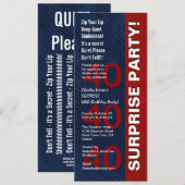 Invitation ÉTONNEZ le quarantième rouge bleu moderne V01 de (Devant / Derrière)