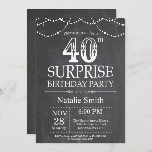 Invitation Étonnez le quarantième tableau d'invitation (Devant / Derrière)