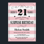 Invitation Étonnez les 21èmes rayures roses et blanches<br><div class="desc">Étonnez la 21ème invitation d'anniversaire rose et la typographie de rayures de blanc. Acclamations à 15 ans. Anniversaire adulte. Anniversaire masculin d'hommes ou de femmes. Enfants garçon ou Madame Teen Teenage Bday Invite de fille. 13ème 15ème 16ème 18ème 20ème 21ème 30ème quarantième cinquantième soixantième soixante-dixième quatre-vingtième quatre-vingt-dixième 100th. Tout âge....</div>