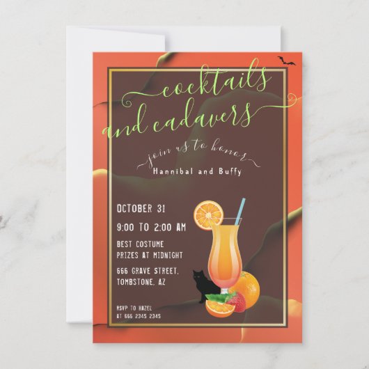 Invitation Étrange Halloween parodique Cocktails et Cadavres (Devant)