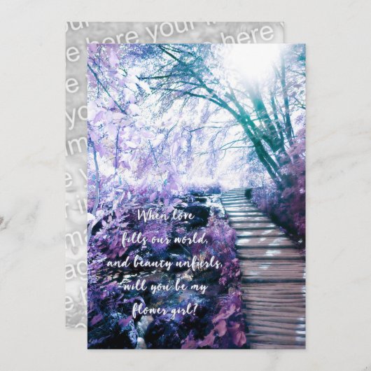 Invitation être ma fille de fleurs forêt enchantée (Devant / Derrière)