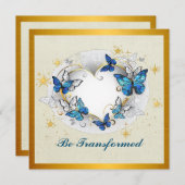 Invitation Être transformé Cité Coeur et Papillons Bleus (Devant / Derrière)