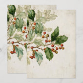 Invitation Étude Botanique Holly Leaf | Élégant État saisonni (Devant / Derrière)