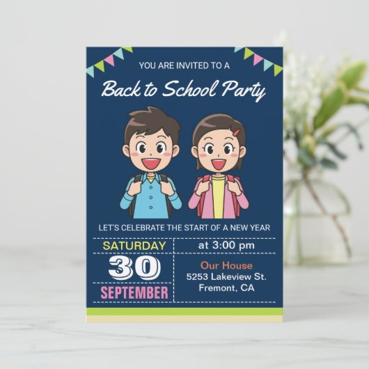 Invitation Étudiants mignons | Retour à l'invitation de la fê (Debout devant)