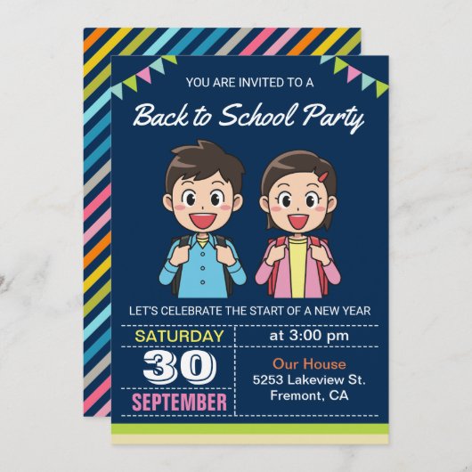 Invitation Étudiants mignons | Retour à l'invitation de la fê (Devant / Derrière)