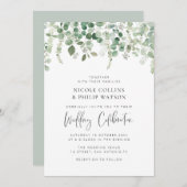 Invitation Eualyptus feuille verte mariage (Devant / Derrière)