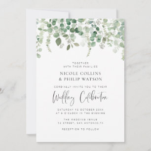 Invitation Eualyptus feuille verte mariage