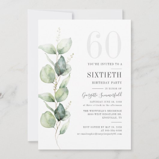 Invitation Eucalyptus 60e anniversaire Botanical Greenery Par (Devant)
