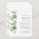 Invitation Eucalyptus 60e anniversaire Botanical Greenery Par (Devant / Derrière)
