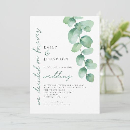 Invitation Eucalyptus a décidé sur Forever QR Code Mariage (Debout devant)