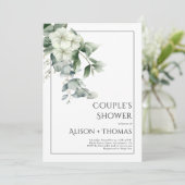 Invitation Eucalyptus à fleurs blanches douche couple (Debout devant)