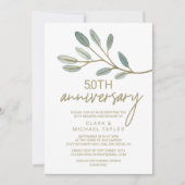 Invitation Eucalyptus à nervures dorées 50e anniversaire de m (Devant)