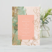 Invitation Eucalyptus Abstrait d'or | Mariage Emerald moderne (Debout devant)