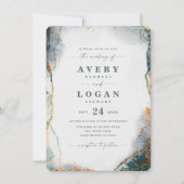 Invitation Eucalyptus Abstrait moderne Mariage vert et or (Devant)