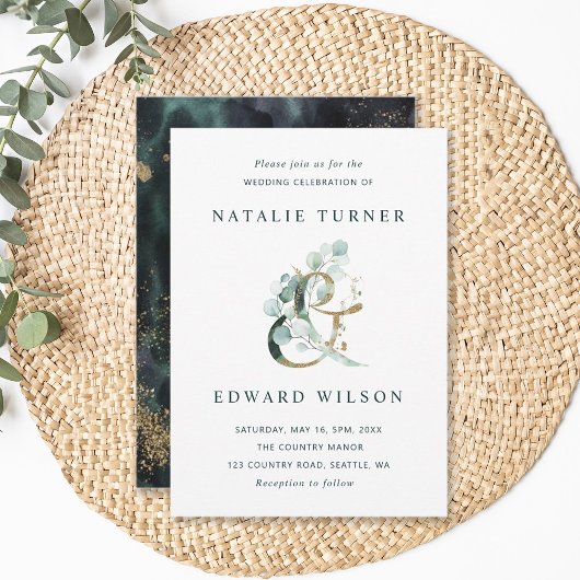 Invitation Eucalyptus Ampersand Gold Green Mariage