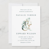 Invitation Eucalyptus Ampersand Gold Green Mariage (Devant)